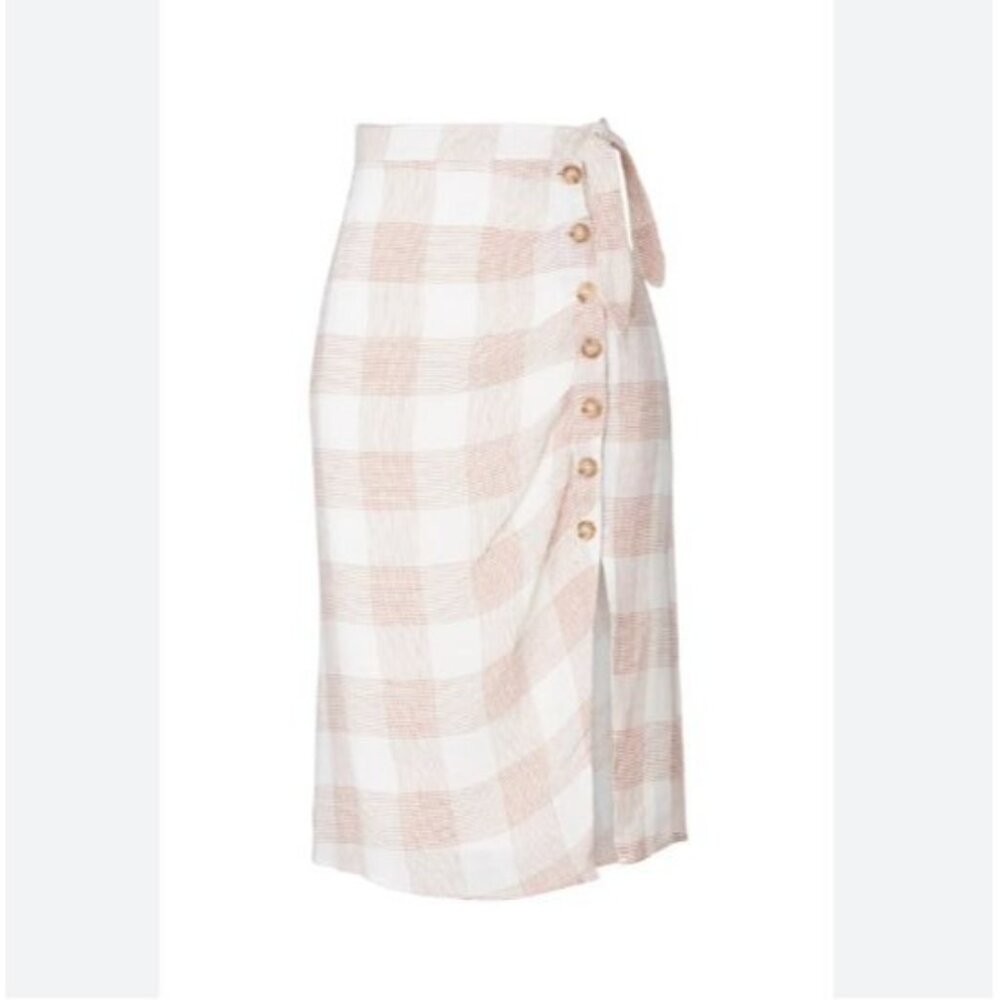 Heartloom S Womens Beige & White Checkered Button-Down Wrap Skirt